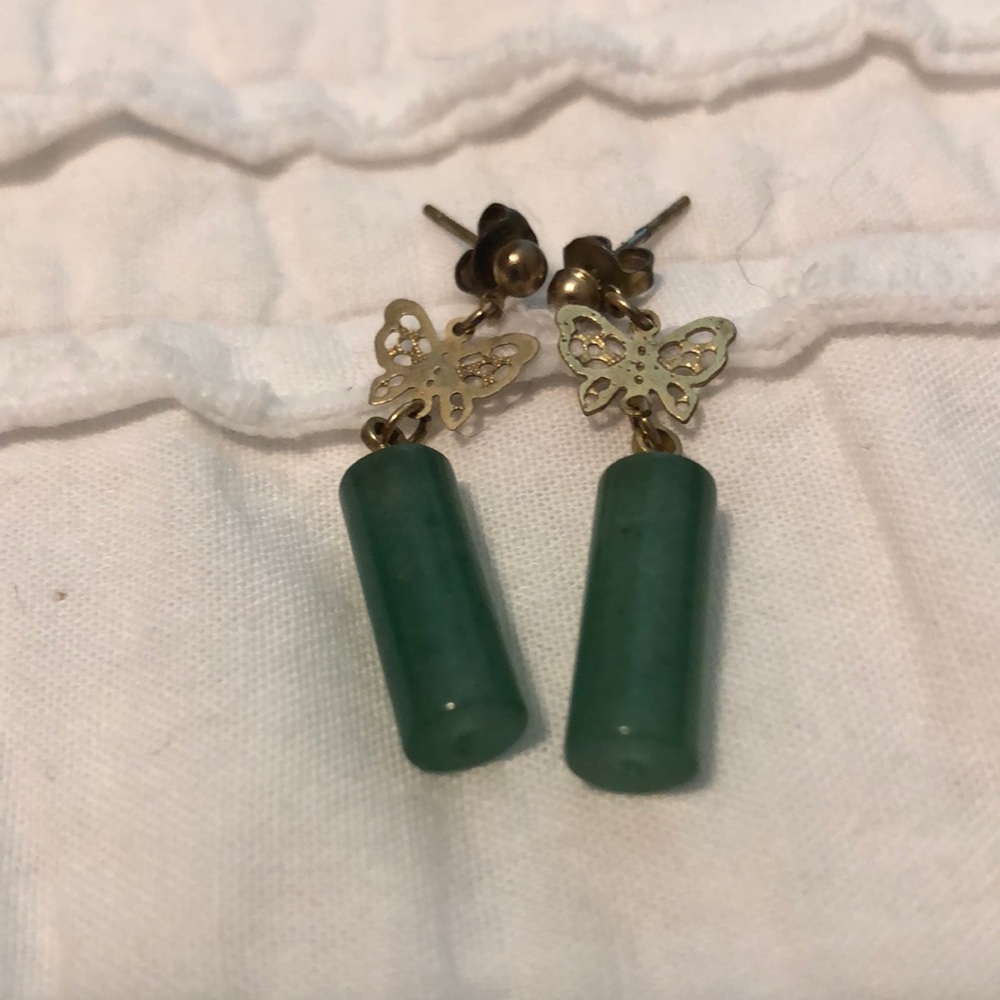 Gold Jade Butterfly Earrings